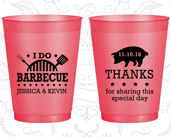 I Do BBQ Wedding, Shatterproof Cups, Thanks for sharing this special day, Wedding BBQ, BBQ Pig, Silver Frosted Cups (70) Il_570xn