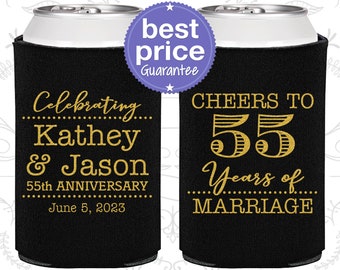 55th Anniversary Gift for Parents, Anniversary Can Cooler, Anniversary Decor, Emerald Anniversary Party Favors, 55 Years of Marriage (80018)