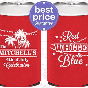 4th of July Party, 4th of July Can Coolers, July 4th Gift Ideas, Fourth of July Party Decor, Red White and Blue, America | 220020