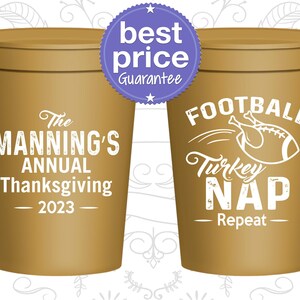 Thanksgiving Plastic Cups, Thanksgiving Favors, Custom Thanksgiving Cups, Happy Thanksgiving, Football Turkey Nap Repeat | 260012