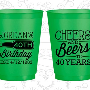 40th Birthday Frosted Cups, Cheers to 40 Years, Cheers and Beers, Frosted Birthday Cups 20002 image 1