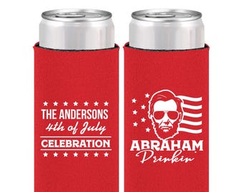 4th of July Party Favors, 4th of July Can Coolers, July 4th Gifts, Fourth of July Decorations, Abraham Drinkin, America | 220044