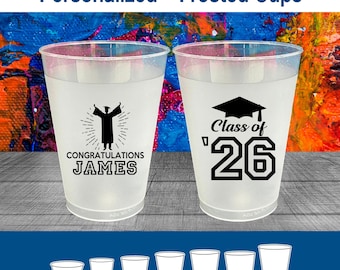 Graduation Frosted Cups, Graduation Party Favors, Graduation Gift, College Graduation, Class of 2026 Cups, Cap and Gown | 130024