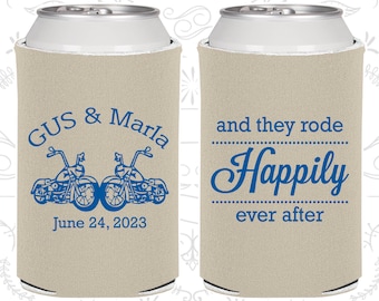 And They Rode Happily ever After, Personalized Wedding Gift, Motorcycles, Motorcycle Wedding Gift, Wedding Can Coolers (200)