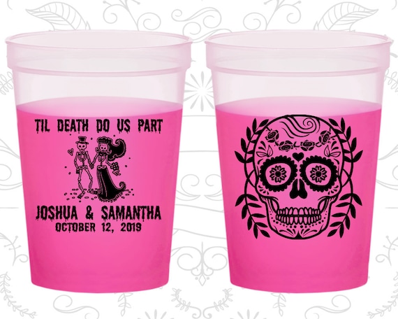 Till Death Do Us Part, Promotional Party Mood Cups, Sugar Skull, Day of the Dead, Candy Skull, Orange Mood Cups (597) Il_570xn