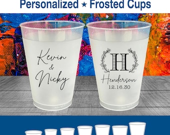 Monogram Wedding Frosted Cups, Custom Wedding Favors, Personalized Party Decoration, Wedding Reception, Shatterproof Plastic Cups | 805