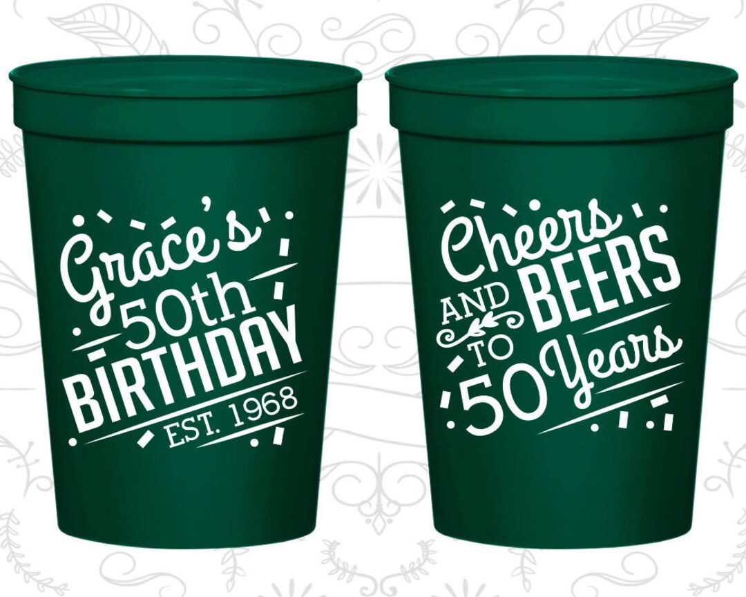 50th Birthday Cups, Personalized Birthday Cup Favors, Cheers to 50