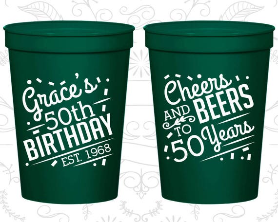 50th Birthday Cups, Personalized Birthday Cup Favors, Cheers to 50 Years, Cheers and Beers, Birthday Cups (20003) Il_570xn