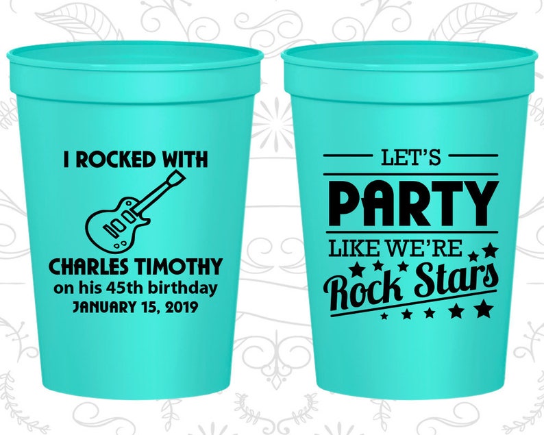 45th Birthday Cups, Cheap Party Cup Favors, Rock Star Birthday Cups, Rock Star Party Cups, Birthday Cups 20176 image 1