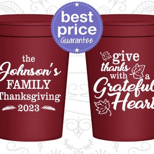 Thanksgiving Party Cups, Thanksgiving Favors, Personalized Thanksgiving Cups, Thanksgiving Gifts, Give Thanks with a Grateful Heart | 260006