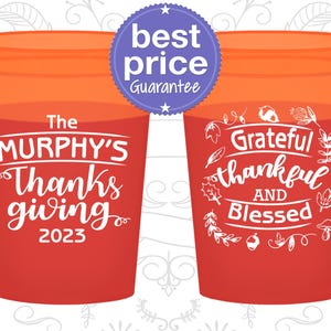 Thanksgiving Color Changing Cups, Personalized Thanksgiving Favors, Thanksgiving Party Gifts, Grateful Thankful and Blessed | 260028