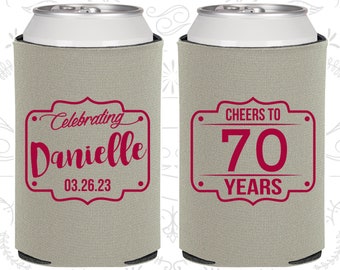 70th Birthday, 70th Birthday Party, Cheers to 70 years, Cheers to Seventy Years, Birthday Can Coolers, Birthday Coolies (20227)