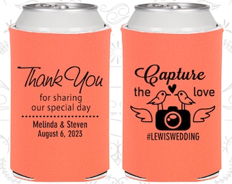 Wedding Party Favors, Thank you for Sharing Our Special Day, Hashtag Wedding, Capture the Love Wedding, Camera, Beer Can Coolers (07)