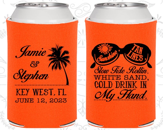 Slow Tide Rollin, White Sand, Cold Drink in My Hand, Wedding Favors, Summer Wedding Favors, Beach Wedding Favors, Wedding Can Coolers (451) Il_570xn
