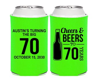 70th Birthday, 70th Birthday Party, Cheers and Beers, Cheers to 70 Years, Birthday Can Coolers, Birthday Coolies | 20161