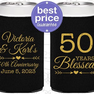 50th Anniversary Gift for Parents, Anniversary Can Coolers, Anniversary Ideas, Golden Anniversary Party Favors, 50 Years Blessed | 80037