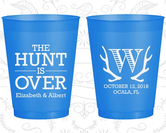 Deer Antler Monogram, Custom Frosted Flexible Cups, The Hunt is Over, Antler Wedding, Red Frosted Cups (42) Il_570xn