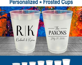 Wedding Cups, Personalized Frosted Cups, Modern Frost Cups, Wedding Toast Cups, Reception Bar Frosted Cups, Custom Monogram Cups | 802