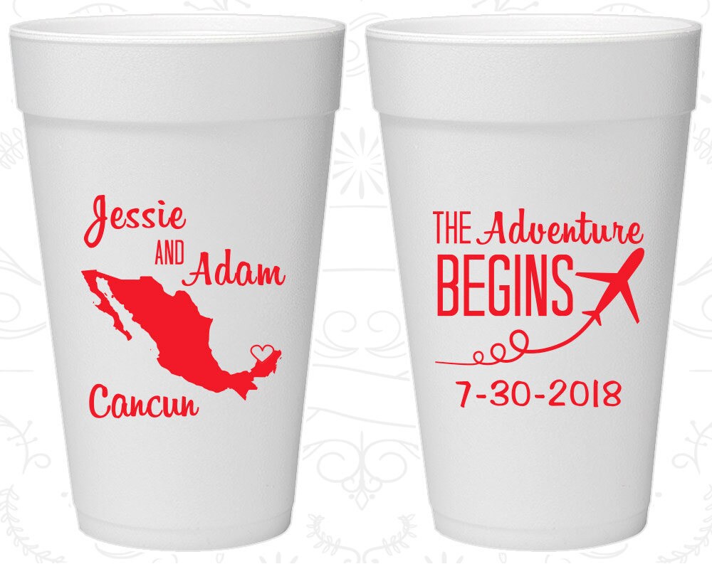 The Adventure Begins, Printed Party Foam Cups, Destination, Travel