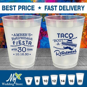 Retirement Frosted Cups, Retirement Party Favors, Retirement Gifts, Retirement Party Ideas, Fiesta Retirement Party | 150003