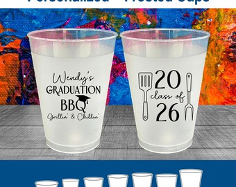Graduation Party Frosted Cups, College Graduation Party Favors, Grad Party Favor, Class of 2026 Cups, Graduation BBQ | 130008