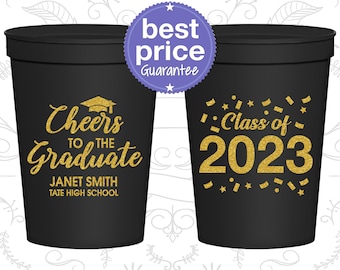 Graduation Cups, Graduation Party Favors, Grad Party, College Graduation Party, Class of 2024 Cups, Cheers to the Graduate | 130021