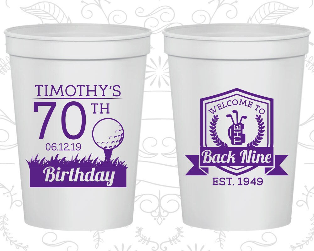 70th Birthday Cups Custom Party Cup Favors Golf Birthday Etsy