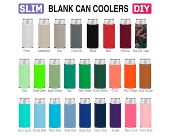 100 Pack - Blank Slim Can Coolers for Screen Printing HTV Heat Transfer Vinyl Embroidery Collapsible Bulk Seltzer Beer Huggers Skinny Holder