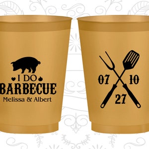 I Do BBQ, Shatterproof Cups, I Do Barbecue, Wedding BBQ, BBQ Pig, Gold Frosted Cups (10)