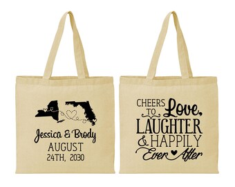 Cheers to Love Laughter Bags, Wedding Favor Welcome Bags, State to State Wedding Bags, State Bags, Personalized Tote | 329