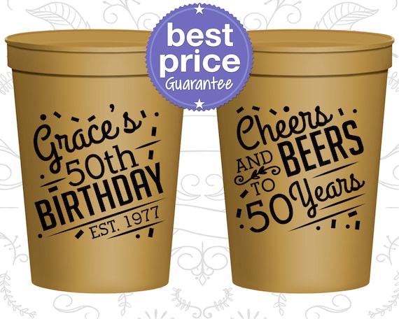 50th Birthday Party Cups, Personalized Birthday Cups, Custom Birthday Cups, Birthday Stadium Cups, Birthday Party Favors (C20003) Il_570xn