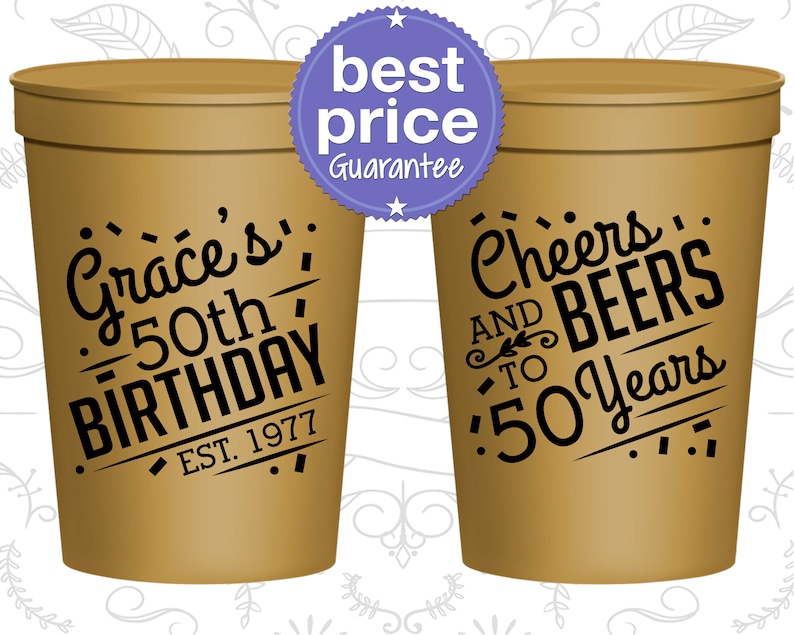 50th Birthday Party Cups, Personalized Birthday Cups, Custom Birthday Cups, Birthday Stadium Cups, Birthday Party Favors C20003 image 1