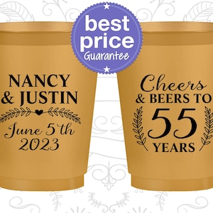 Anniversary Frosted Cups, 55th Anniversary Gift for Parents, Anniversary Decor, Emerald Anniversary, Cheers and Beers to 55 Years | 80038