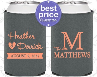 Monogram Wedding Gift, Personalized Monogram, Custom Monogram, Monogrammed Favors, Monogram Wedding Favors, Wedding Can Cooler (C02)