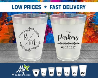Wedding Cups, Personalized Frosted Cups, Modern Frost Cups, Wedding Toast Cups, Reception Bar Frosted Cups, Custom Monogram Cups | NEW02