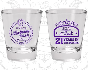 21st Birthday Shot Glasses, Custom Birthday Shot Glasses, Legal at Last, Birthday Bash, Birthday Shot Glasses (20167)