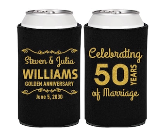 50th Anniversary Gift for Parents, Anniversary Can Coolers, Anniversary Ideas, Golden Anniversary Party Favors, 50 Years of Marriage | 80017
