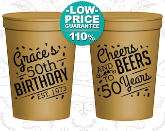 50th Birthday Party Cups, Personalized Birthday Cups, Custom Birthday Cups, Birthday Stadium Cups, Birthday Party Favors (C20003)