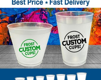 Custom Printed Frosted Cups, Personalized Cups, Shatterproof, Frost Flex, Personalized Plastic Party Cups, Promotional, Wedding Cups 16oz