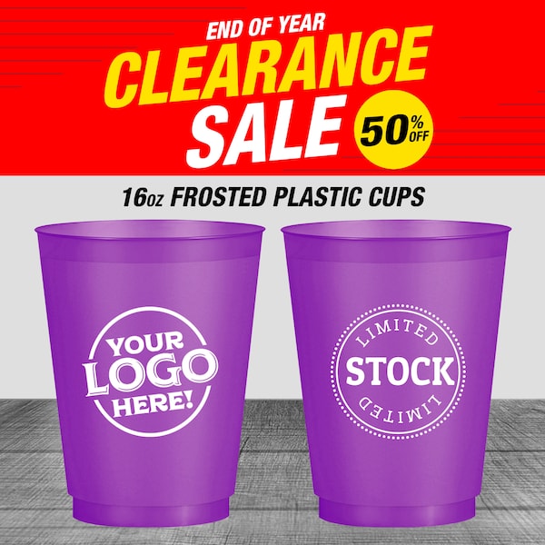 100 Pcs - Personalized Frosted Cups, Wedding Shatterproof Cups, Personalized Purple Frost Cups, Plastic Cups Giveaways | Clearance Sale
