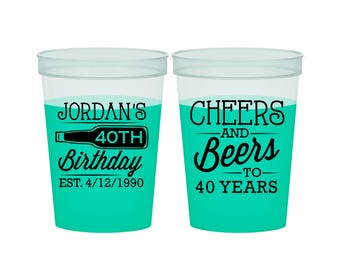 40th Birthday Color Changing Cups, Cheers to 40 Years, Cheers and Beers, Birthday Color Change Cup | 20002