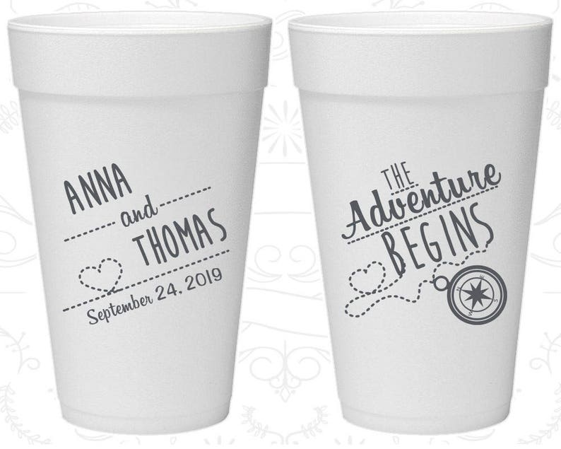 Imprinted Foam Drinking Cups Compass Destination The Adventure Begins Styrofoam Cups 284