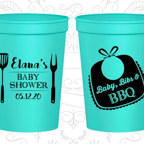 BBQ Baby Shower Cups, Cheap Baby Shower Cups, barbecue Baby Shower Cups, Baby Bibs BBQ, Baby Shower Favor Cups, Baby Shower Items (90114)