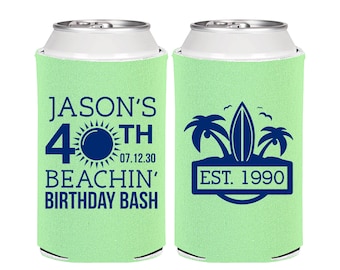 40th Birthday, 40th Birthday Party, Beach Birthday Party, Tropical Birthday, Birthday Can Coolers, Birthday Coolies | 20212