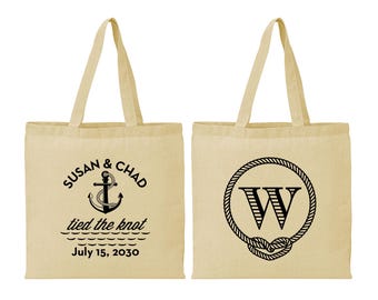 Monogram, Printed Welcome Bags, Beach Wedding Bags, Nautical Bags, Tote Bag Wedding | 226