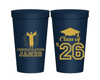 Graduation Cups, Graduation Party Favors, Graduation Gift, College Graduation, Class of 2026 Cups, Cap and Gown | 130024