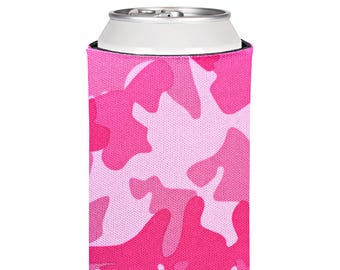 100 Pack - Blank Can Coolers Pink Camouflage Blank Coolers Camo Foam Can Holders Collapsible Bulk Beer Huggers DIY Crafts