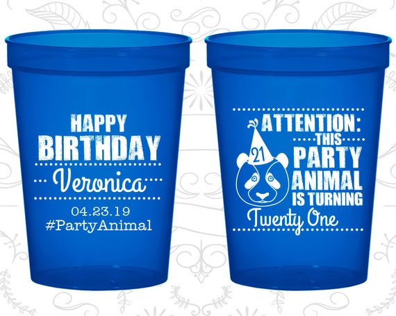 21st Birthday Party Cups, Custom Birthday Stadium Cups, party animal birthday, Animal Birthday Cups, Birthday Party Cups (20272) Il_570xn