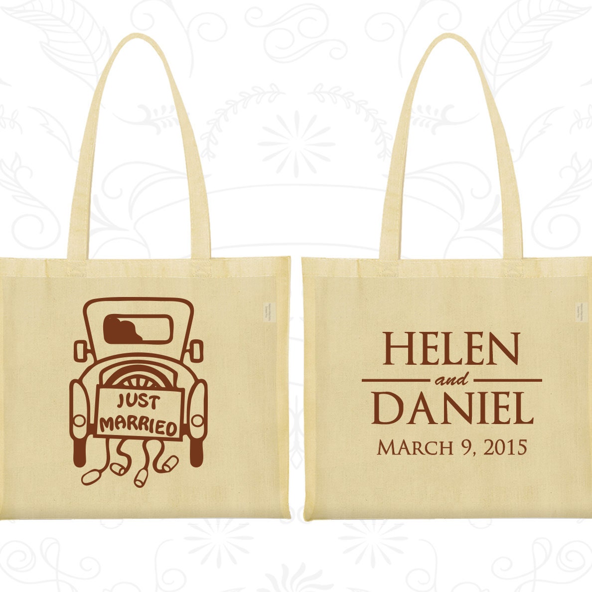 Vintage Car Tote Bags 13 Customized Wedding Bags Just Married Bags Vintage Wedding Bags