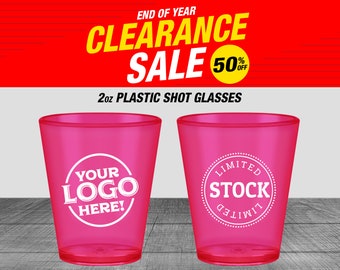 100 pcs - Personalized Plastic Shot Glasses, Translucent Pink 2 oz Acrylic Shot Glass, Custom Wedding Favors, Birthday | Clearance Sale